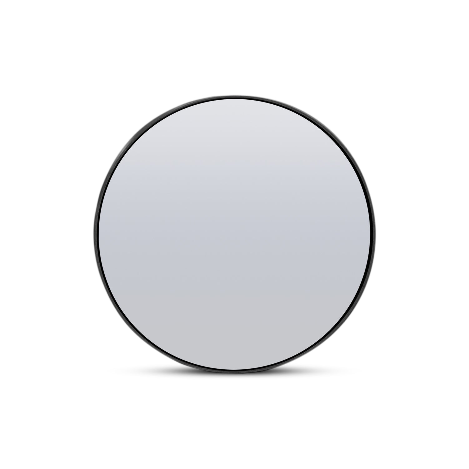 Sur un fond blanc, le Miroir 36 rond en chêne rouge Essence de Humble Nature présente un cadre noir fin, reflétant un dégradé subtil et offrant une élégance naturelle et un design épuré pour tout espace moderne.
