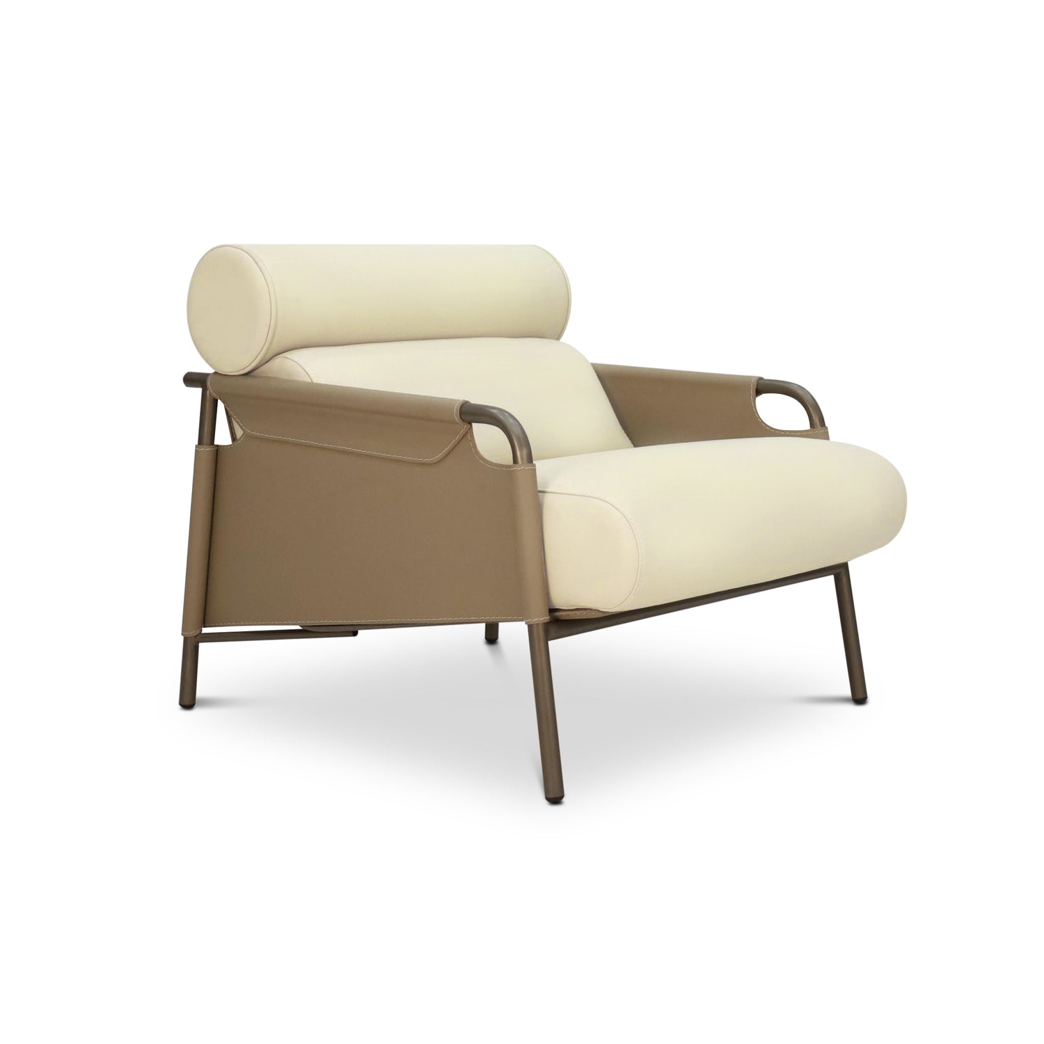 All leather arm lounge chair barrel | Vanilla