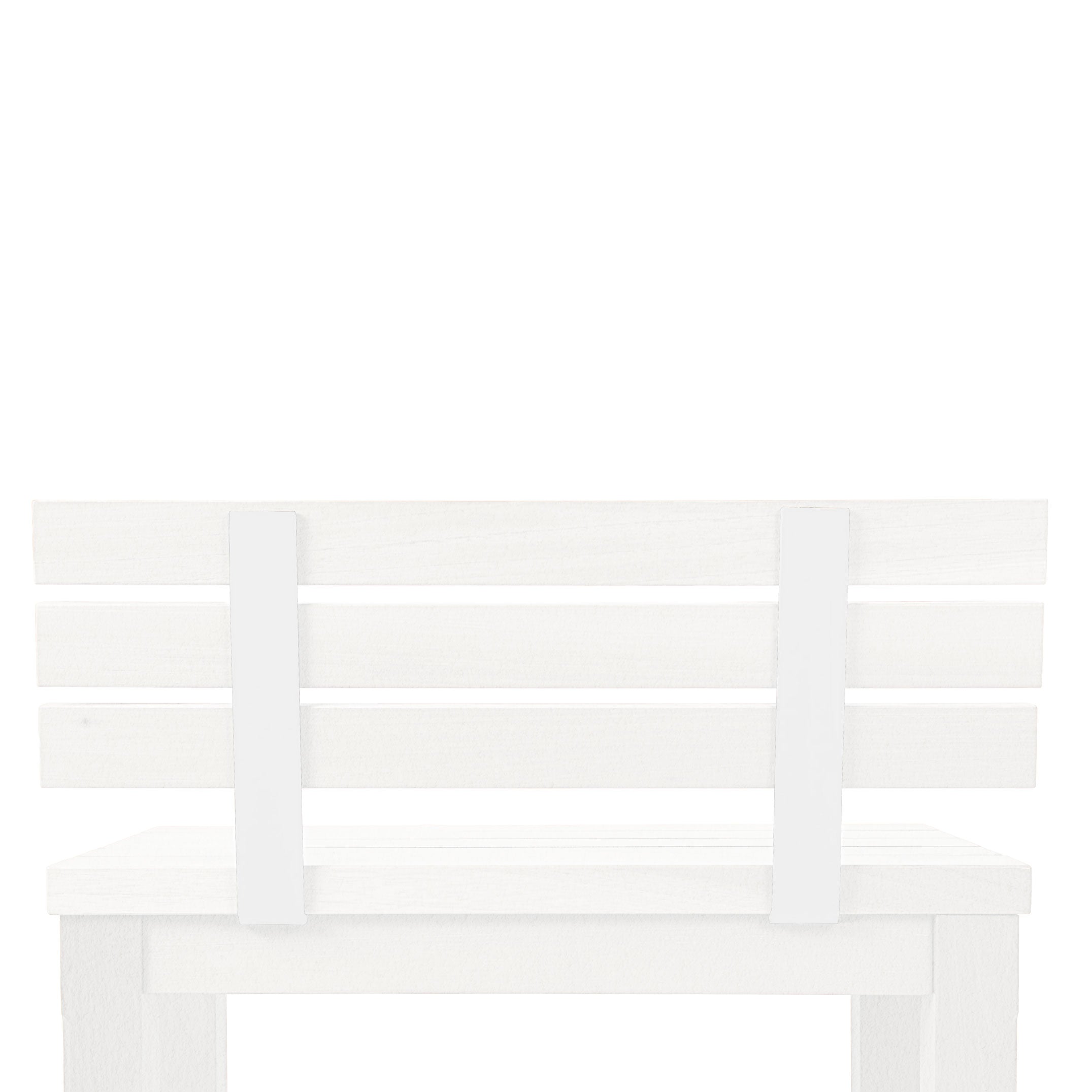 Le banc dextérieur Vivere de Humble Nature présente un cadre minimaliste en aluminium blanc avec un simple dossier à lattes sur un fond blanc uni, respirant lhumilité et lélégance tout en sadaptant à tout environnement qui valorise les bancs et les chaises.