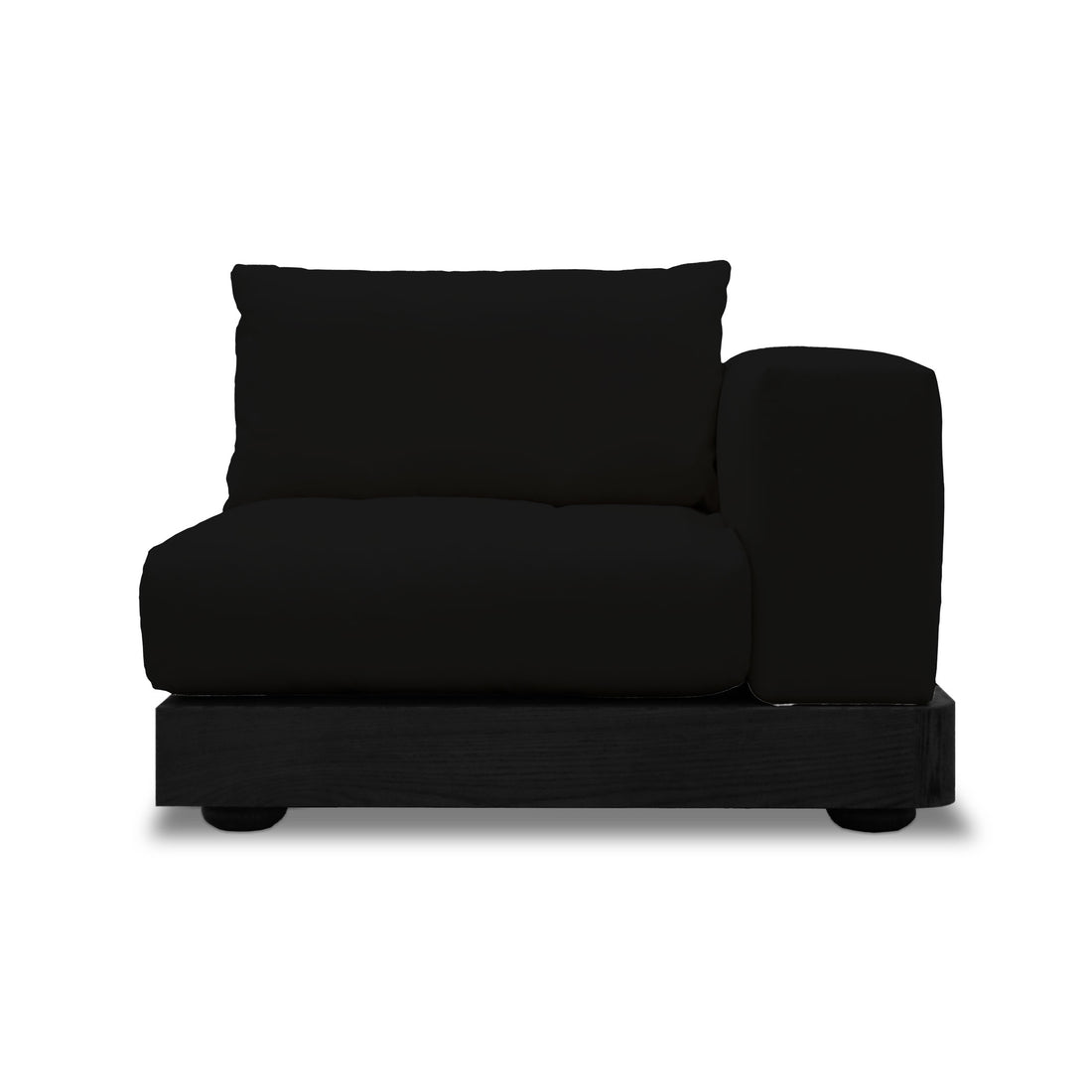 Le fauteuil à accoudoir droit Essence Onyx de Humble Nature est doté dun coussin moelleux, dune base en bois massif et dun accoudoir droit rectangulaire lisse. Avec son charme artisanal et son design moderne reposant sur quatre pieds ronds, il allie parfaitement confort et style.