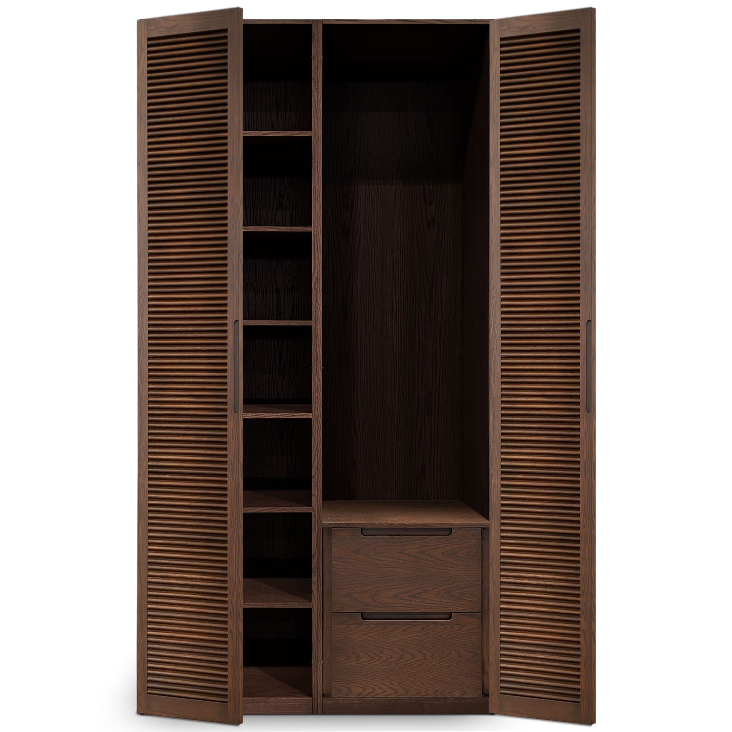 Cabinet double fini Pecan | Porte persienne