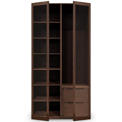 Cabinet double fini Pecan | Porte verre