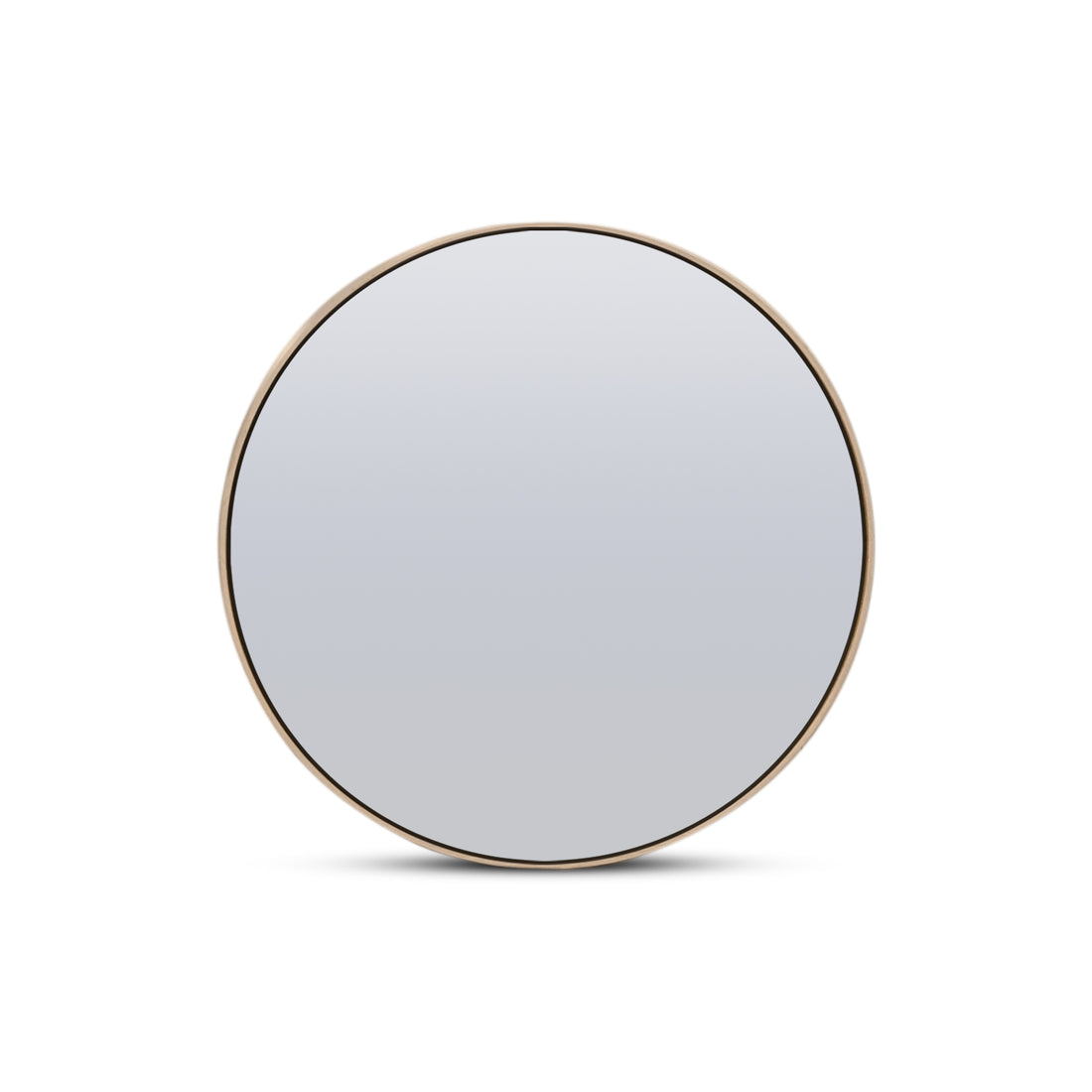 Le Miroir 36 rond en chêne rouge Essence de Humble Nature, avec son cadre sombre minimaliste, reflète élégamment un fond blanc neutre, mettant en valeur son design moderne et naturel.