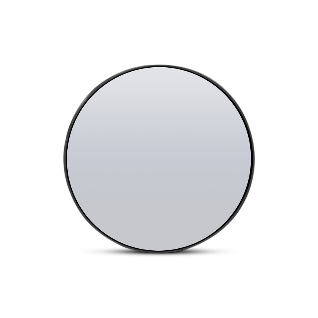 Sur un fond blanc, le Miroir 36 rond en chêne rouge Essence de Humble Nature présente un cadre noir fin, reflétant un dégradé subtil et offrant une élégance naturelle et un design épuré pour tout espace moderne.
