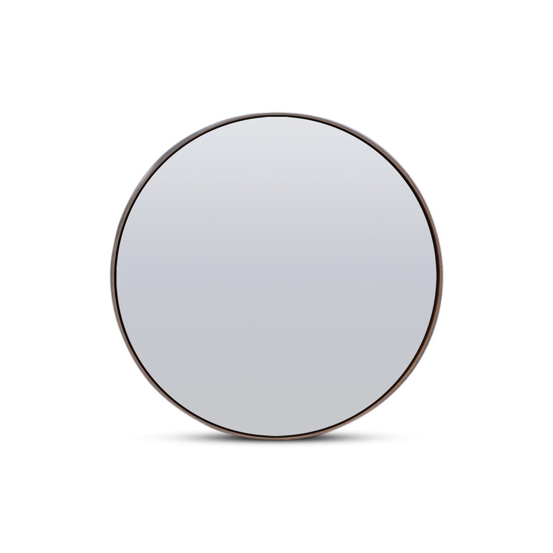 Le Miroir 36 rond en chêne rouge Essence de Humble Nature illustre un design épuré avec son cadre fin et sombre et son élégance minimaliste naturelle sur fond blanc.