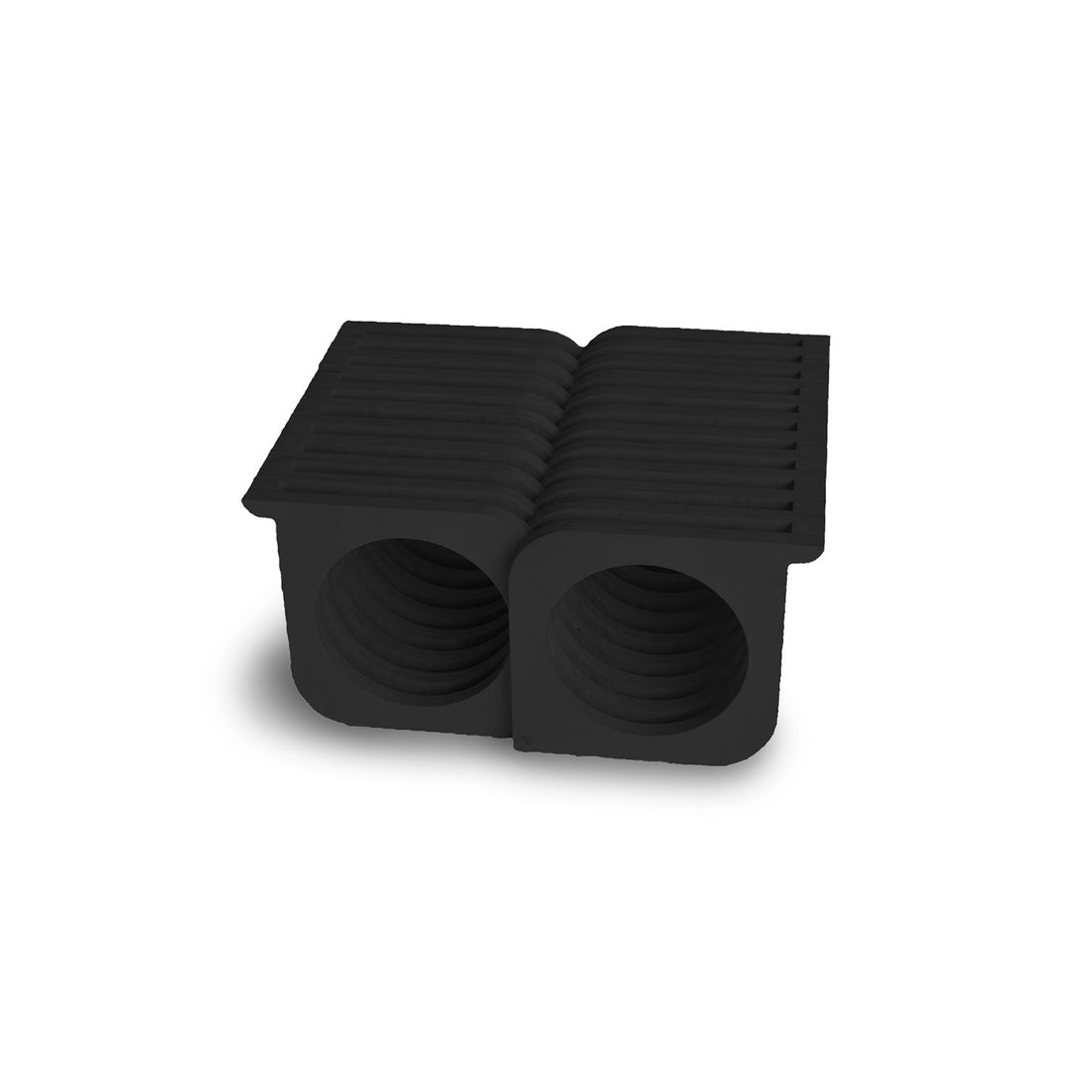 Humble Nature présente un moule à glace en silicone noir à double cavité conçu pour fabriquer deux grands cubes inspirés de Nyctale. Avec une texture côtelée et un dessus plat rappelant les modèles de table basse lisses, il présente une forme rectangulaire sur un fond blanc uni.