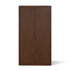 Une armoire haute et rectangulaire en bois de Humble Nature nommée Cabinet double Origin | PECAN a une finition marron foncé et deux portes fermées. Son design simple et minimaliste présente des surfaces lisses et des motifs subtils de grain de bois, capturant lessence des armoires fabriquées en chêne rouge massif.