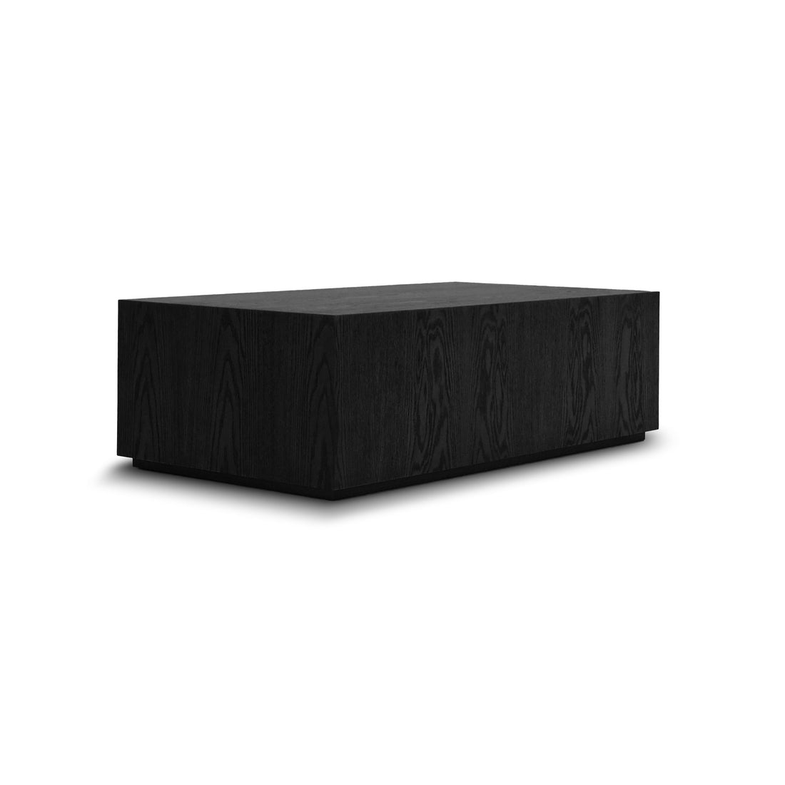 La Table basse rectangulaire 48 Essence | Onyx de Humble Nature est un bloc de bois noir rectangulaire présentant des motifs de grain sur un fond blanc. Fabriqué à partir de matériaux naturels, il présente une surface polie avec un design minimaliste qui incarne un savoir-faire inégalé.