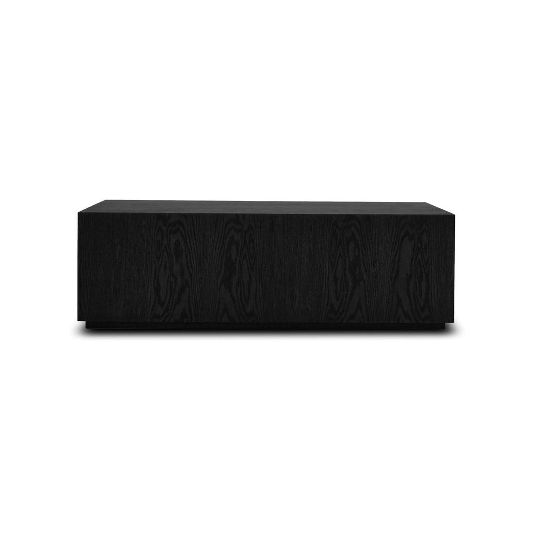 Table rectangulaire minimaliste en bois noir, la Table basse rectangulaire 48 Essence | Onyx de Humble Nature, présente une surface lisse et élégante avec un grain de bois subtil et est fabriquée à partir de matériaux naturels, centrée sur un fond blanc.