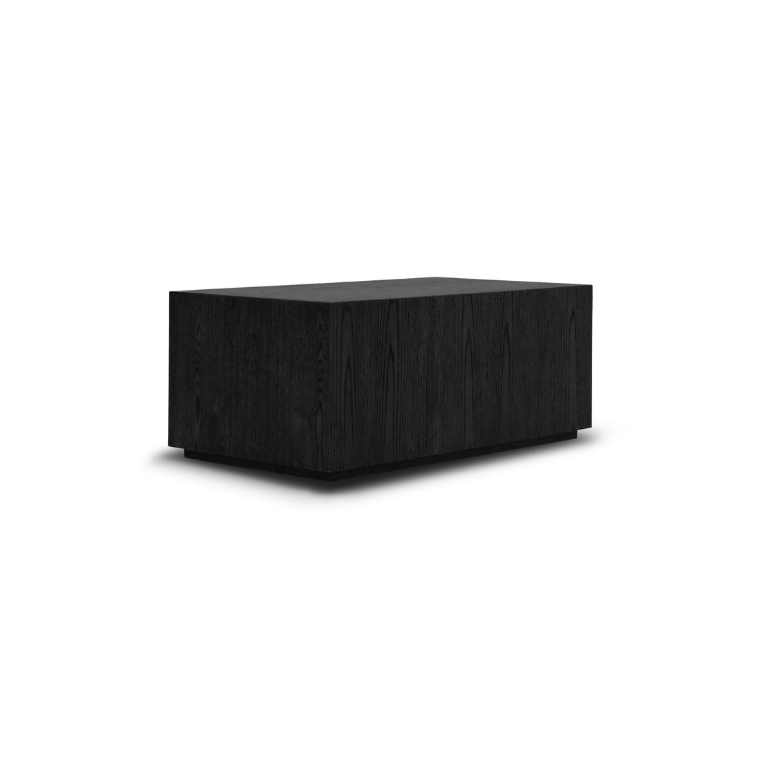 La table basse rectangulaire Humble Nature 36 Essence | Onyx est une table rectangulaire minimaliste en bois noir aux lignes épurées, dotée dune surface lisse en matériaux naturels et dune base subtile pour un look flottant - une œuvre sculpturale sur fond blanc.